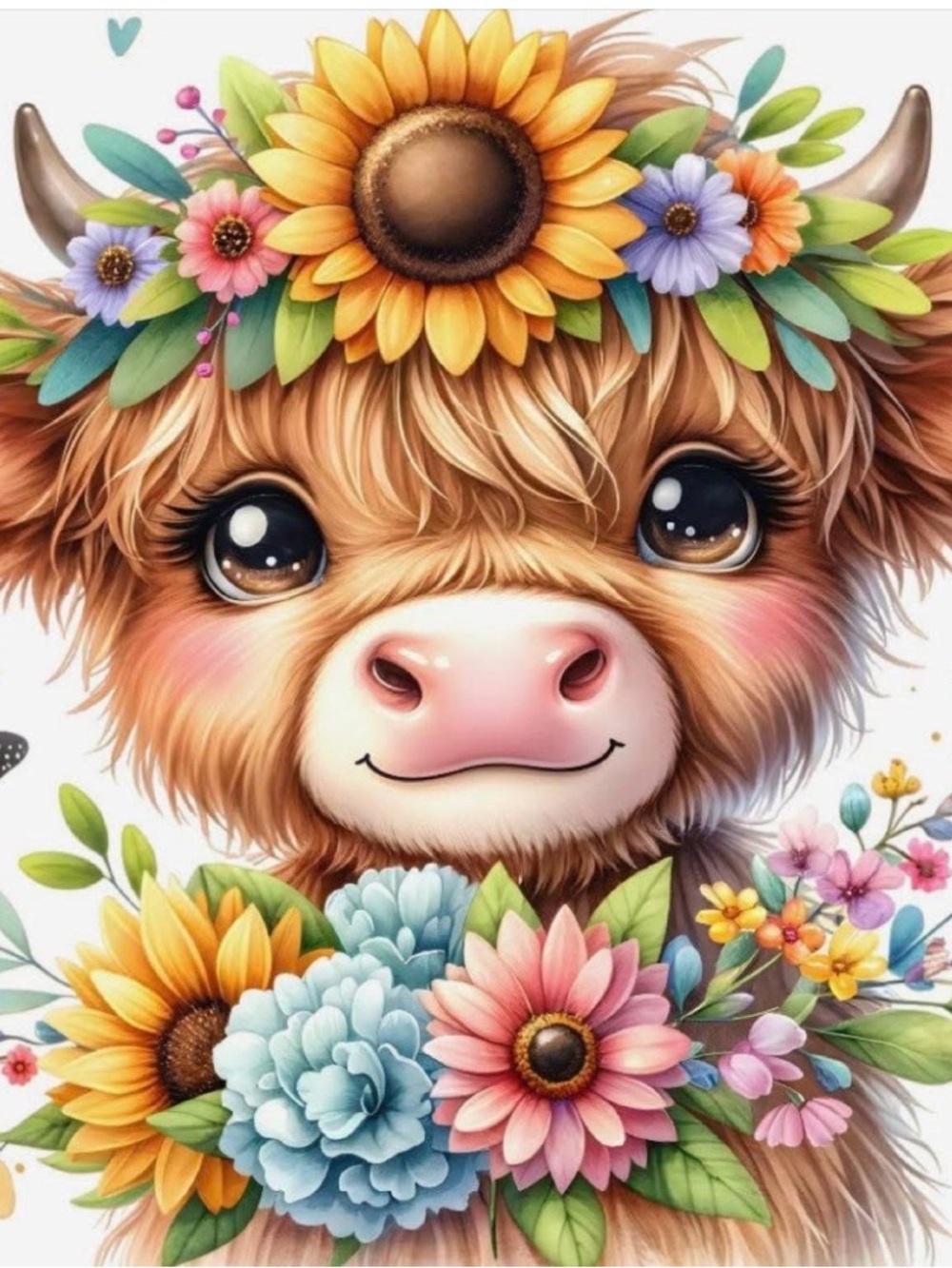 Heather Only ! Cute Floral Baby Cow Print - Sunflower Crown